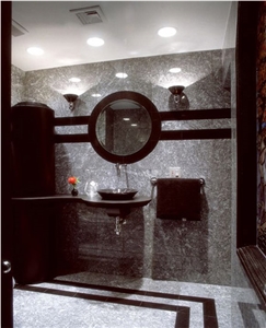Graphic Bathroom Design in Private Residence, Grigio Carnico Grey Marble Bathroom Design