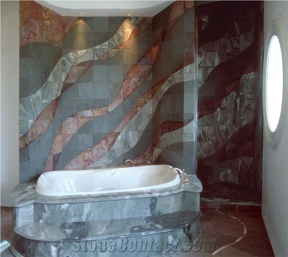 Private Contemporary Bath Tub Surround, Grey Slate Bath Tub