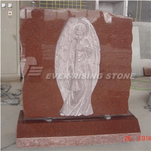 India Red Granite Tombstone Angel Carving
