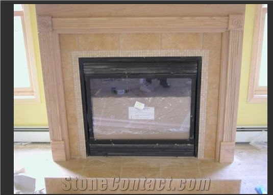 Teak Wood Sandstone Fireplace Surround, Teak Wood Yellow Sandstone Fireplace Surround