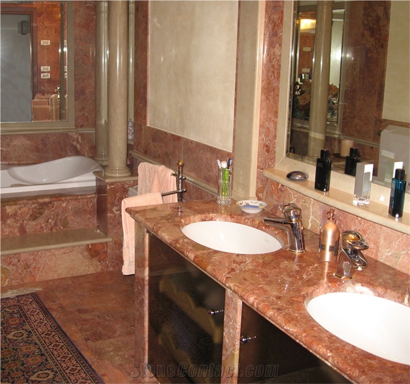 Breccia Pernice Bathroom, Red Limestone Bath Tops