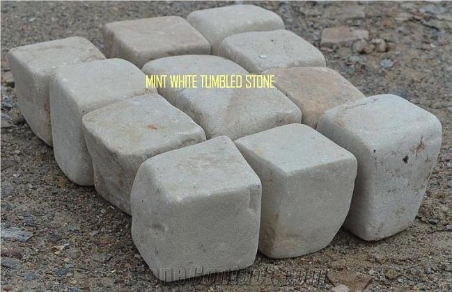 Mint Cobble Tumbled Stone, Tind Mint Tumbled Cubes, Mint White Sandstone Cube Stone & Pavers