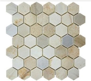 Slate Mosaic Hexagon, Beige Slate Mosaic