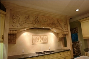 French Limestone Kitchen Range Hood, Massangis Roche Claire Beige Limestone Kitchen Accessories
