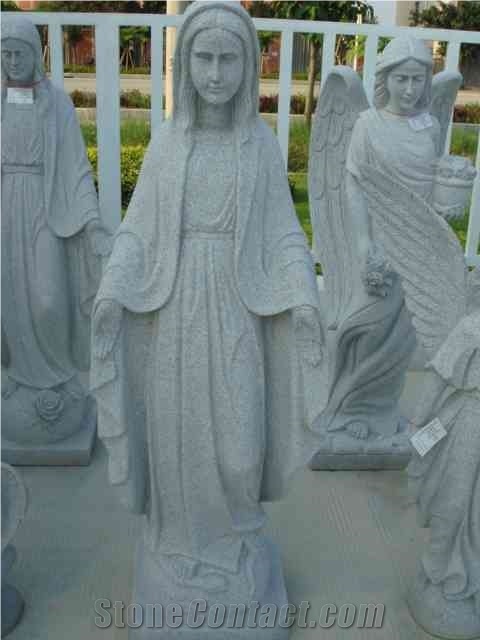 Figure Sculpture Statue the Virgin Marry, Grey Granite Sculpture