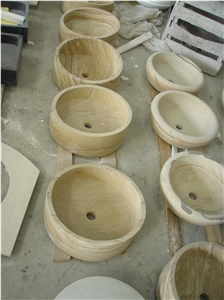 China Wooden Sandstone Sink, Beige Sandstone