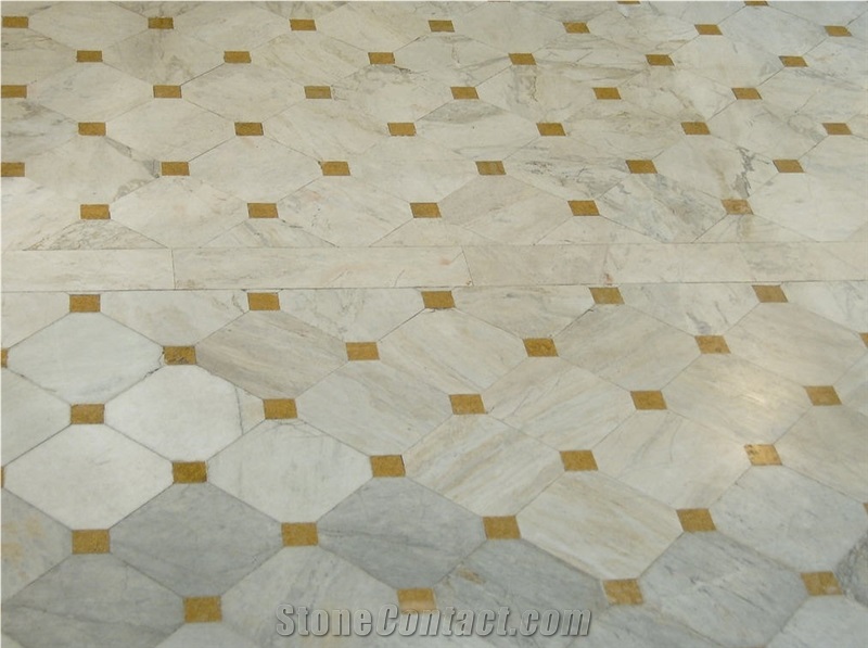 Arabescato Carrara Marble Floor Pattern, Italy White Marble