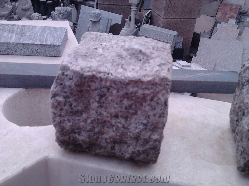 G355 Granite Cobbles, Pavers, G355 Pink Granite Cobbles