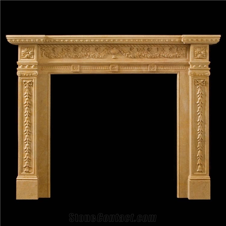 Antique Gold Marble Indoor Fireplace, Antique Gold Yellow Marble Fireplace