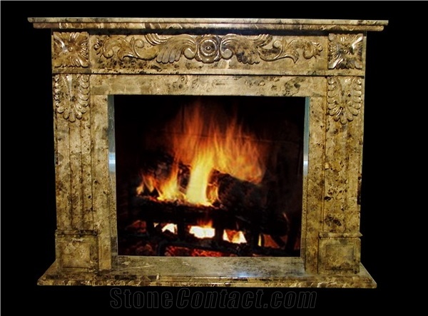 Dark Emperador Brown Marble Fireplace