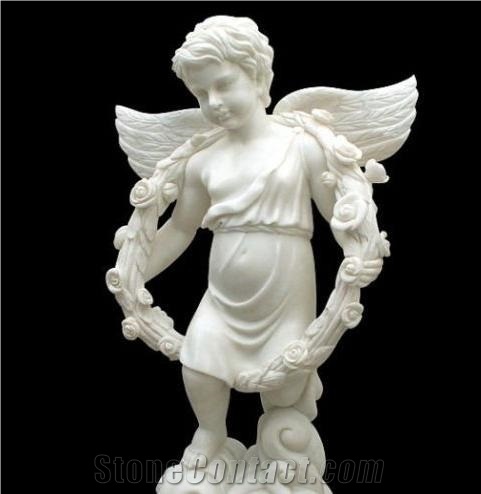 Marble Angel Statue, White Marble Carving