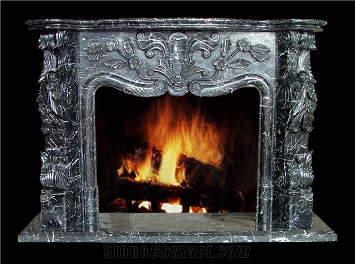 Nero Marquina Black Marble Fireplace Surround Stone Fireplace
