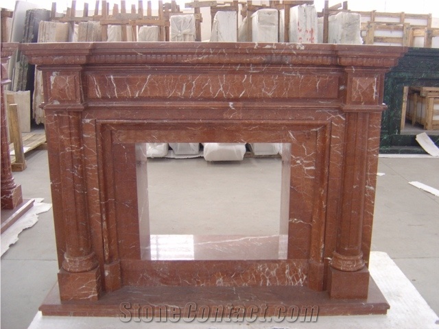Rosa Levanto French Style Marble Fireplace Mantel, Rosa Levanto Red Marble Fireplace Mantel