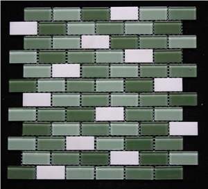 Marble Glass Mosaic Tile G0063, Verde Ming Green Marble Glass Mosaic
