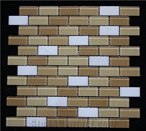 Marble Glass Mosaic Tile G0064, Yellow Marble Glass Mosaic