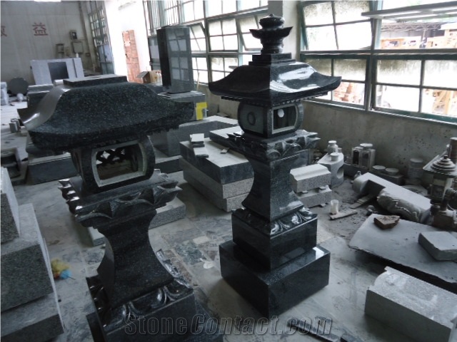 Japanese Style Tombstone 03, Black Marble Japanese Style Tombstone