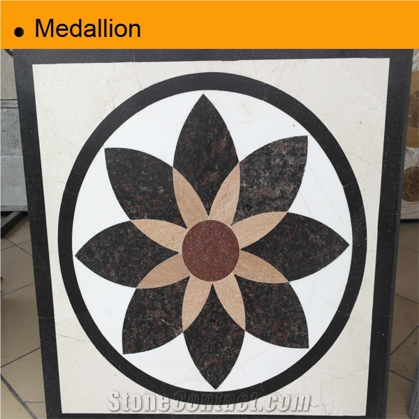 Stone Floor Medallion, Tan Brown Granite Floor Medallion