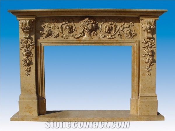 Classical Beige Marble Fireplace