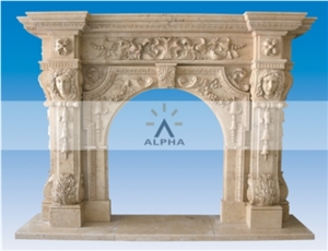 Custom Limestone Fireplace Mantels, Perlato Royal Beige Limestone Fireplace Mantels