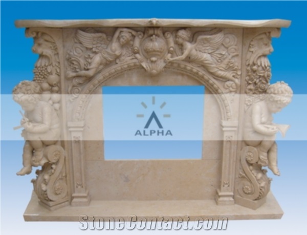 Decorative Marble Fireplace, Egyptian Beige Marble Fireplace