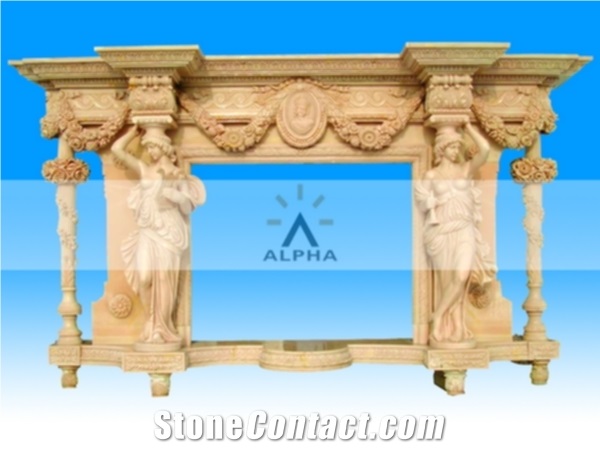 Decorative Stone Fireplace, Desert Cream Beige Marble Fireplace