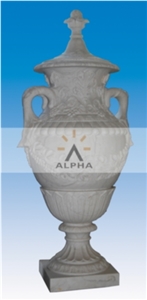 Garden Ornaments Flower Pot, Beijing Masha White Marble Flower Pot