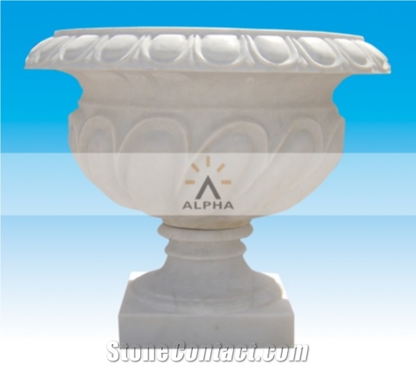 Hand Carved Marble Planter, Hunan White Marble Planter