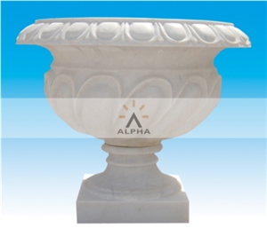 Hand Carved Marble Planter, Hunan White Marble Planter