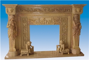 Large Marble Fireplace Mantel, Yellow Marble Fireplace Mantel