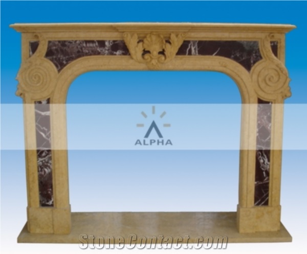 Natural Stone Carved Fireplace Mantel Copper Yellow Marble