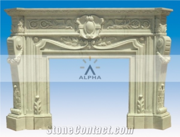 Natural Stone Surrounds, Beijing White Marble Fireplace