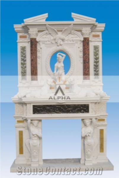 Overmantel Marble Fireplace, Beijing White Marble Fireplace