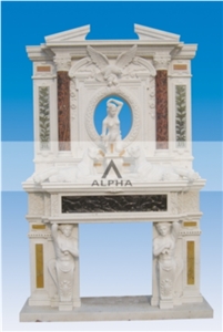 Overmantel Marble Fireplace, Beijing White Marble Fireplace