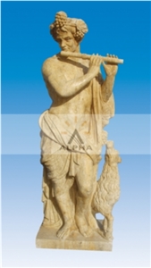 The Shepherd, Yellow Travertine Sculpture, Statue