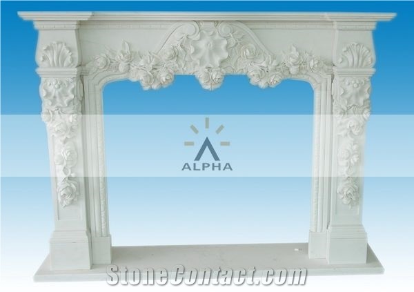 White Marble Flower Design Fireplace Surrounds, Beijing White Marble Fireplace Surrounds