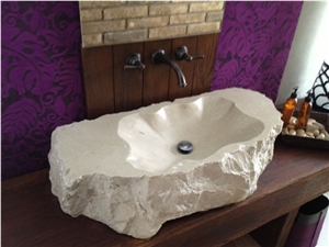Lavabo Sink, Crema Marfil White Marble Sink