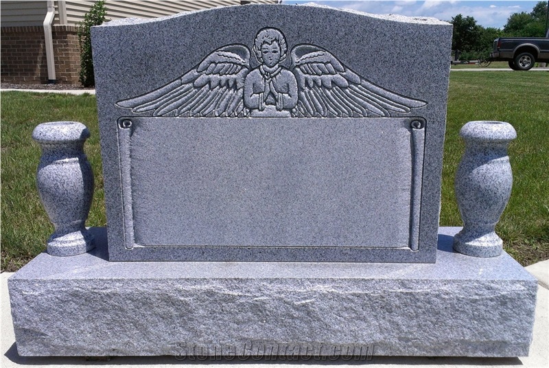 Georgia Blue Shape Carved Angel Tombstone, Georgia Grey Granite Tombstone
