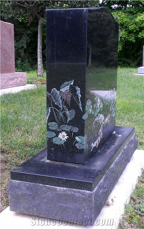 India Absolute Black Granite Etched Headstone