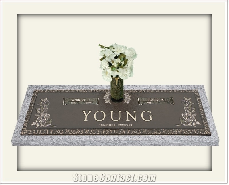 Companion Memorials with Vase, Autumn Rose Brown Granite Slant Grave