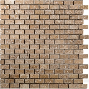 Scabos Travertine Brick Mosaic, Scabos Brown Travertine Brick Mosaic