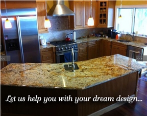 Golden Silver Granite Kitchen Countertops, Golden Silver Yellow Granite Kitchen Countertops