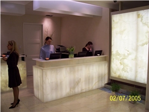 Translucent Onyx SPA Reception Counter, White Orange Beige Onyx Reception Counter