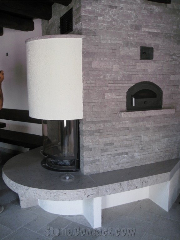 Repen Povir Grey Limestone Fireplace