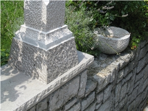 Stone Pedestal, Pillar, Planter, Lipica Fiorito Grey Limestone Pillar