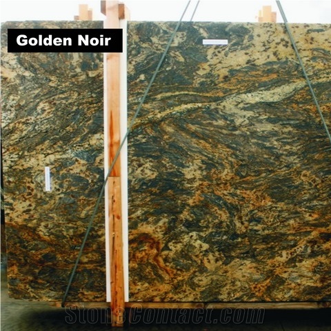 Golden Noir Granite Slabs, Brazil Black Granite