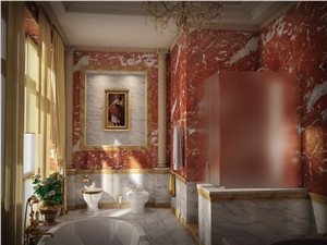 Rosso Francia Red Marble Bathroom Design