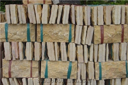 Beige Marble Split, Chiseled Mushroomed Wall Tiles, Indo Marfil Beige Marble Mushroomed Wall