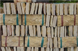 Beige Marble Split, Chiseled Mushroomed Wall Tiles, Indo Marfil Beige Marble Mushroomed Wall
