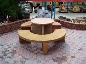 Arizona Sandstone Bench and Round Table, Classic Oak Beige Sandstone Bench