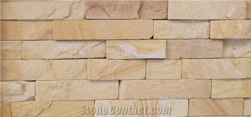 Teakwood Sandstone Stepped Panel/Corner Veneer Sto, Teak Wood Yellow Sandstone Corners